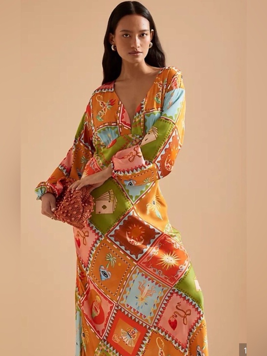 Never Fully Dressed Dresses & Skirts - Never Fully Dressed Orange Multi Patchwork Midi Dress